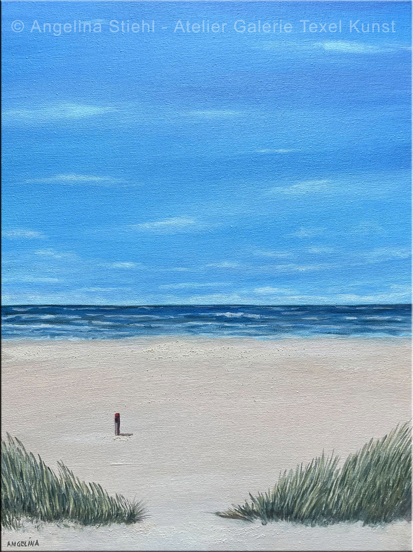 Gem&auml;lde Strandaufgang Texel mit Strandpole von Texeler bildender K&uuml;nstlerin Angelina Stiehl