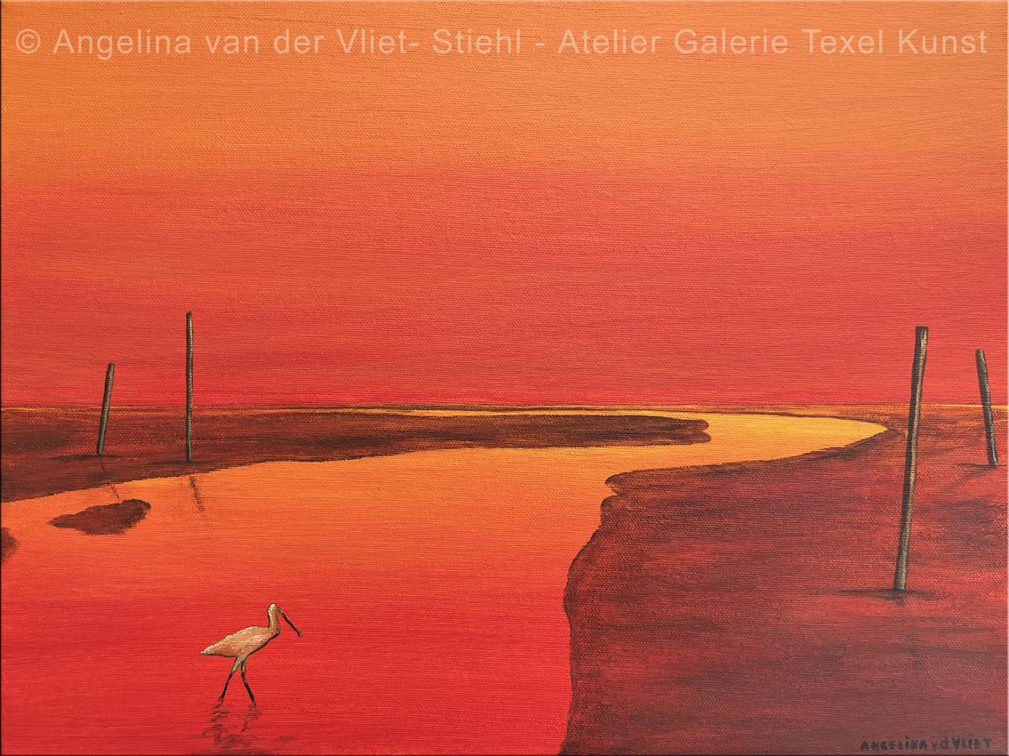 Schilderij Haventje van Sil Lepelaar Texel door Texels beeldend kunstenaar Angelina Stiehl