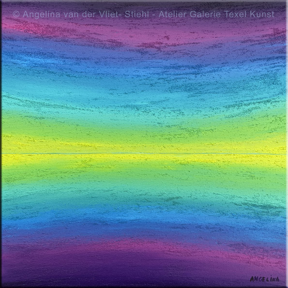 Schilderij paars blauw groene zee Texel door Texels beeldend kunstenaar Angelina Stiehl