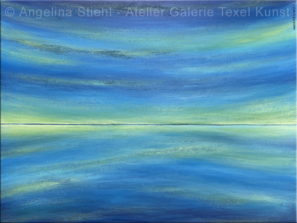 Schilderij Blauw Groene Zee Texel door Texels beeldend kunstenaar Angelina Stiehl