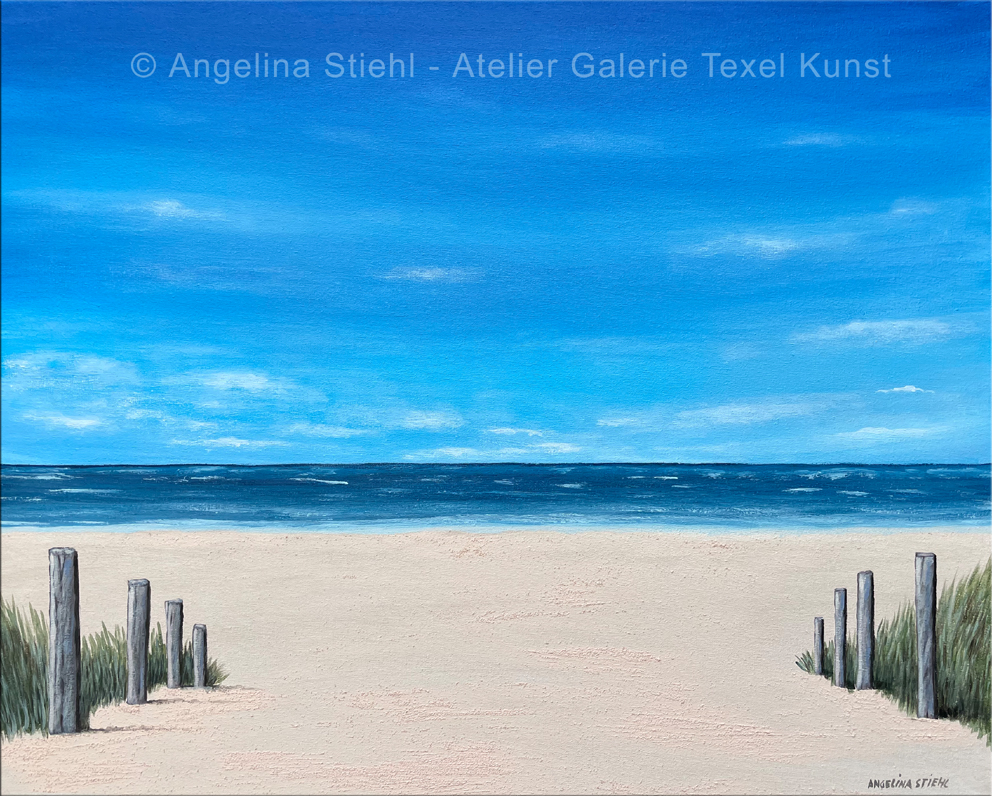 Schilderij Strandopgang Texel door Texels beeldend kunstenaar Angelina Stiehl Schilderij Strandopgang Texel door Texels beeldend kunstenaar Angelina Stiehl