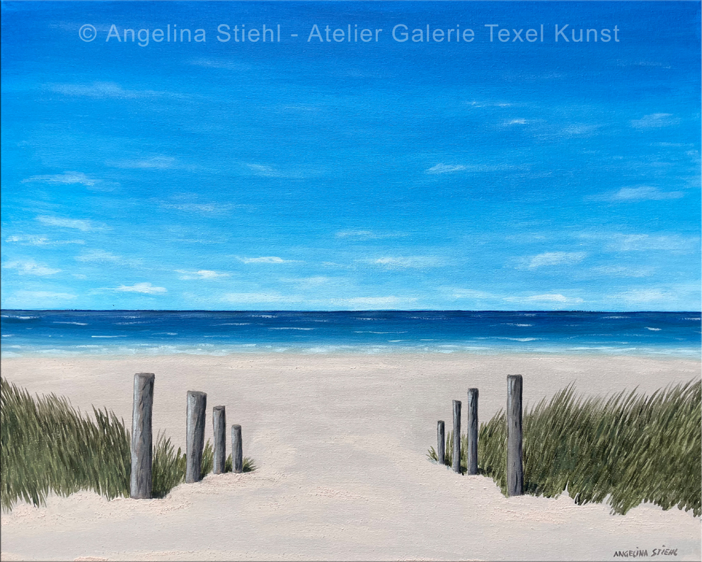 Schilderij Strandopgang Texel geschilderd door Texels beeldend kunstenaar Angelina Stiehl Schilderij Strandopgang Texel geschilderd door Texels beeldend kunstenaar Angelina Stiehl