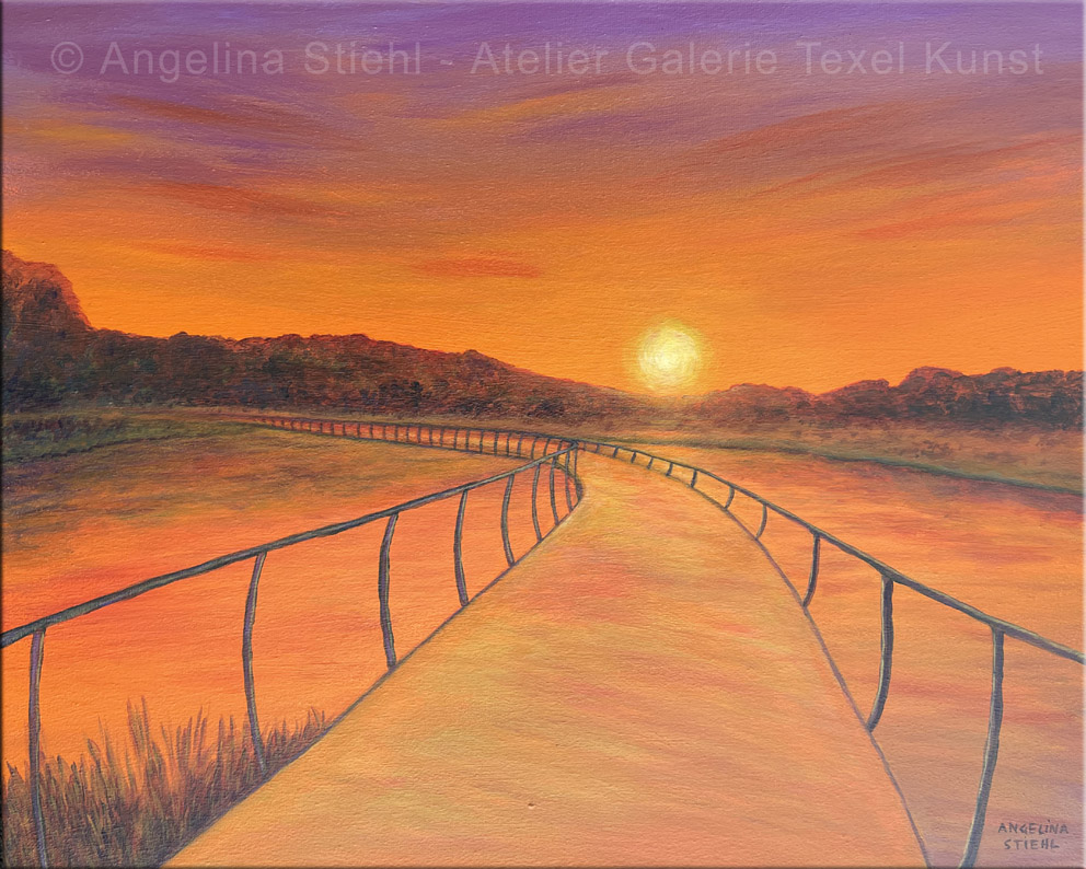Schilderij Zonsondergang Tureluurse Brug Texel door Angelina Stiehl